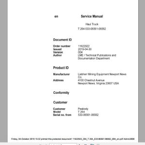 Liebherr Mining Haul Truck T264 533 06561 06562 Service ManualsEN 1