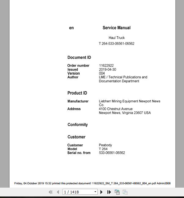 Liebherr Mining Haul Truck T264 533 06561 06562 Service ManualsEN 1