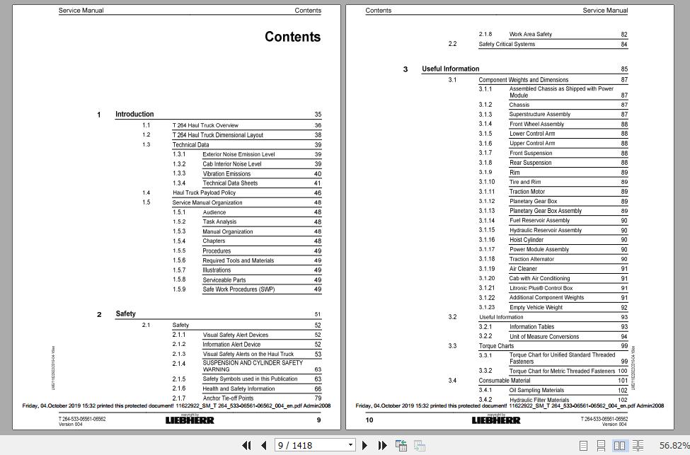 Liebherr Mining Haul Truck T264 533 06561 06562 Service ManualsEN 2