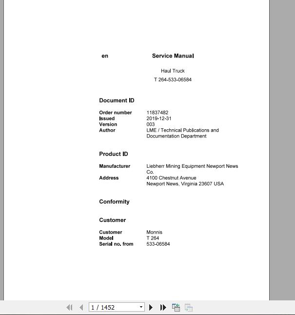 Liebherr Mining Haul Truck T264 533 06584 Service ManualsEN 1