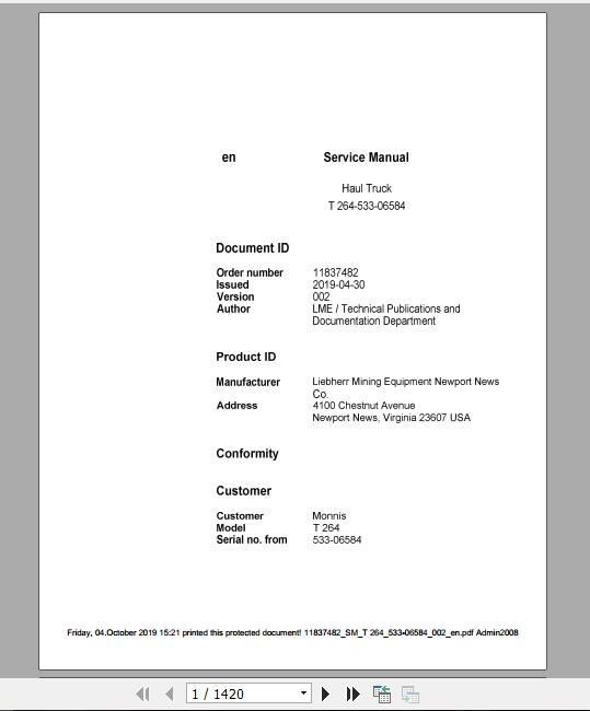 Liebherr Mining Haul Truck T264 533 06584 Service ManualsEN 1yA2tQ