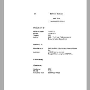 Liebherr Mining Haul Truck T264 53300022 00026 Service ManualsEN 1