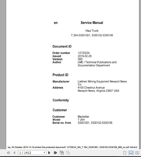 Liebherr Mining Haul Truck T264 53301001 5330102 5330106 Service ManualsEN 1