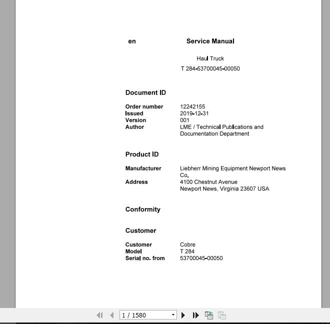 Liebherr Mining Haul Truck T264 53700045 00050 Service ManualsEN 1