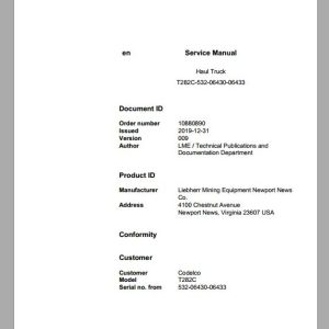 Liebherr Mining Haul Truck T282C 532 06430 06433 Service ManualsEN 1