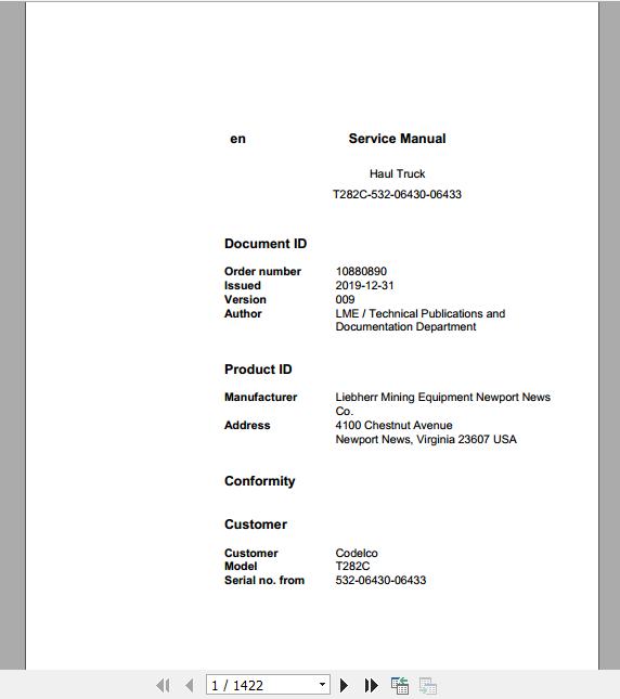Liebherr Mining Haul Truck T282C 532 06430 06433 Service ManualsEN 1