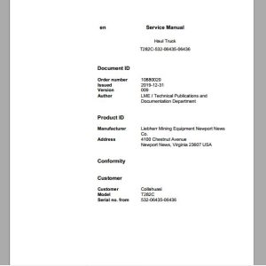 Liebherr Mining Haul Truck T282C 532 06435 06436 Service ManualsEN 1