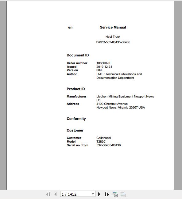 Liebherr Mining Haul Truck T282C 532 06435 06436 Service ManualsEN 1