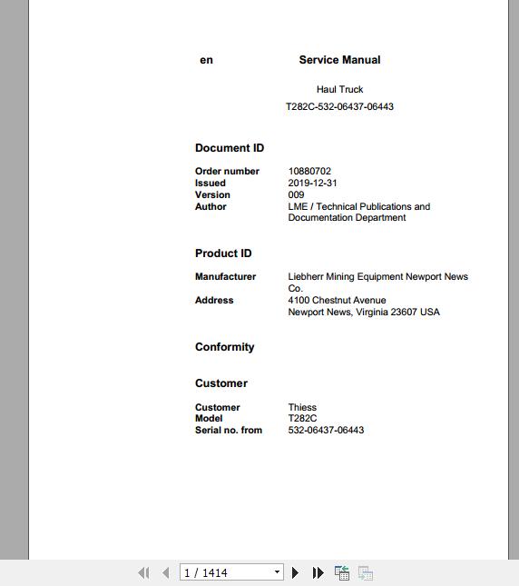 Liebherr Mining Haul Truck T282C 532 06437 06443 Service ManualsEN 1