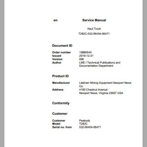 Liebherr Mining Haul Truck T282C 532 06454 06471 Service ManualsEN 1