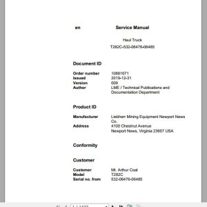 Liebherr Mining Haul Truck T282C 532 06476 06485 Service ManualsEN 1