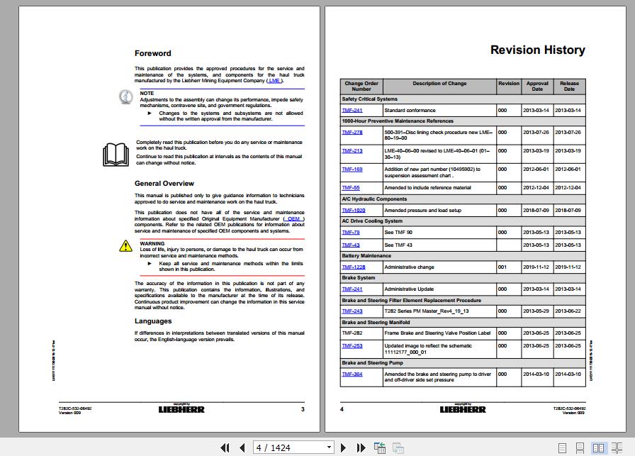 Liebherr Mining Haul Truck T282C 532 06492 Service ManualsEN 2