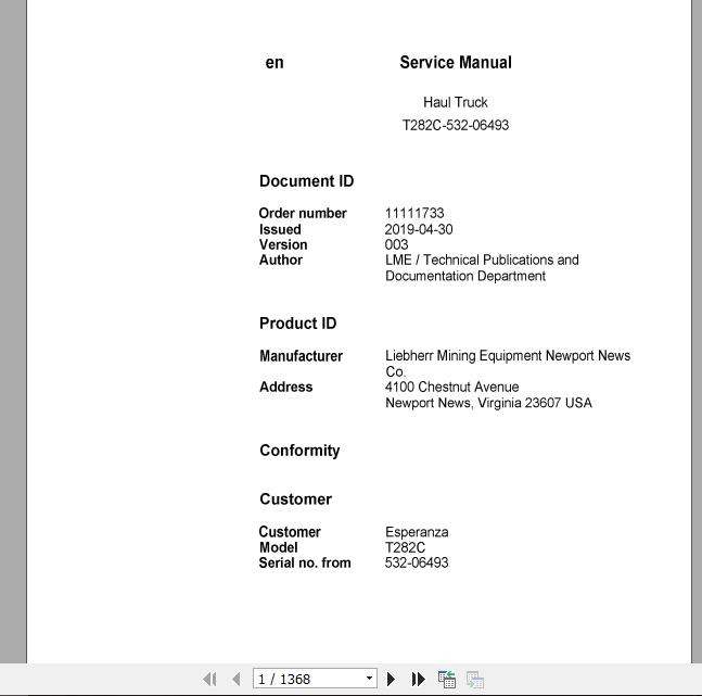 Liebherr Mining Haul Truck T282C 532 06493 Service ManualsEN 1oSKRe