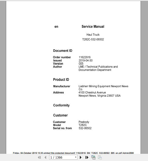 Liebherr Mining Haul Truck T282C 532 06502 Service ManualsEN 1