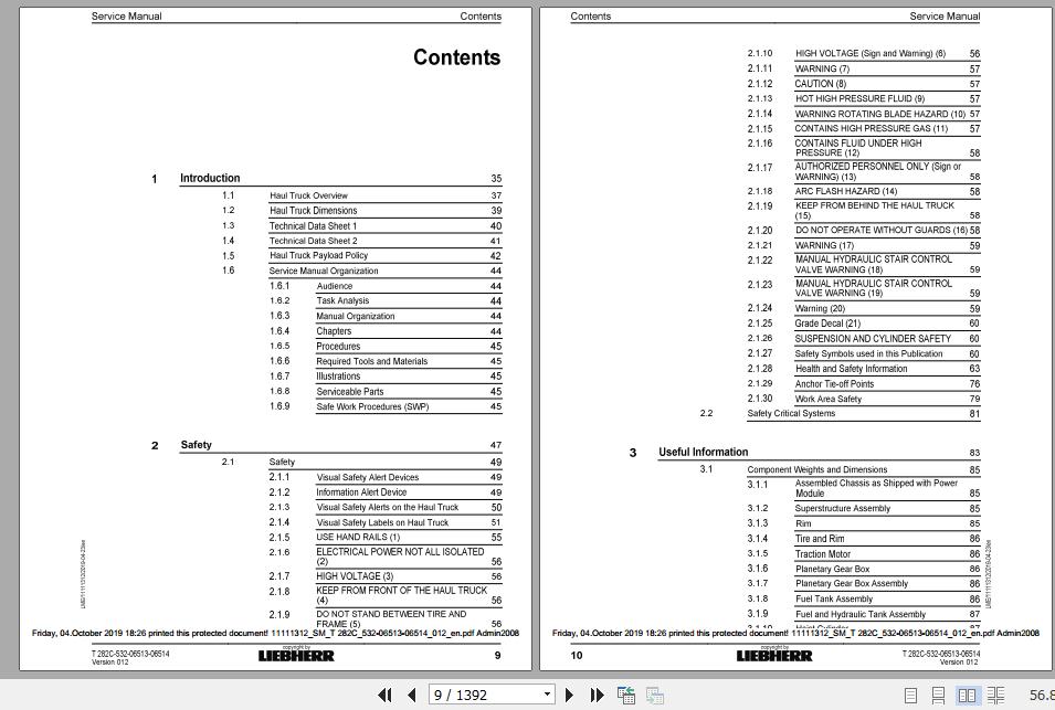 Liebherr Mining Haul Truck T282C 532 06505 06512 Service ManualsEN 16j0eT 1