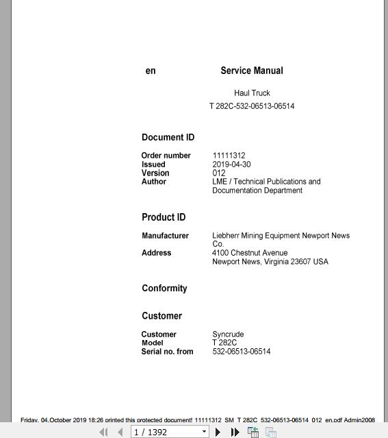 Liebherr Mining Haul Truck T282C 532 06513 06514 Service ManualsEN 2vJ9F