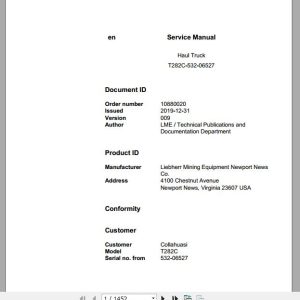 Liebherr Mining Haul Truck T282C 532 06527 Service ManualsEN 1