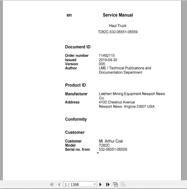 Liebherr Mining Haul Truck T282C 532 06530 06531 Service ManualsEN 2lgbhS 1