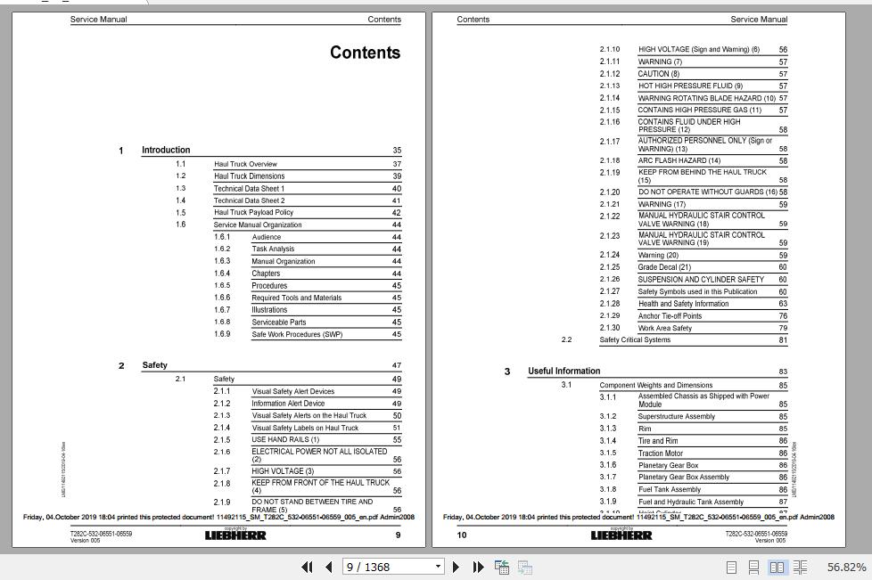 Liebherr Mining Haul Truck T282C 532 06551 06559 Service ManualsEN 2lsLu