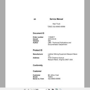 Liebherr Mining Haul Truck T282C 532 06563 06566 Service ManualsEN 1rE3At