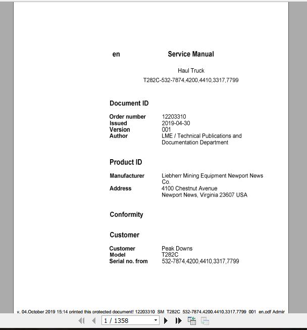 Liebherr Mining Haul Truck T282C 532 78744200441033177799 Service ManualsEN 1