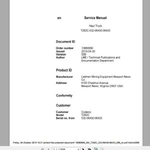 Liebherr Mining Haul Truck T282C 553300022 00026 Service ManualsEN 1