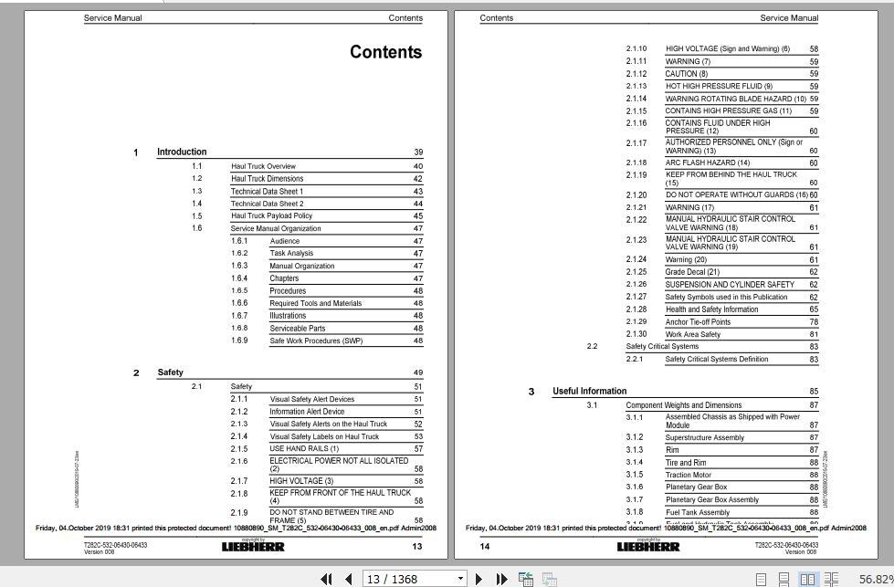 Liebherr Mining Haul Truck T282C 553300022 00026 Service ManualsEN 2
