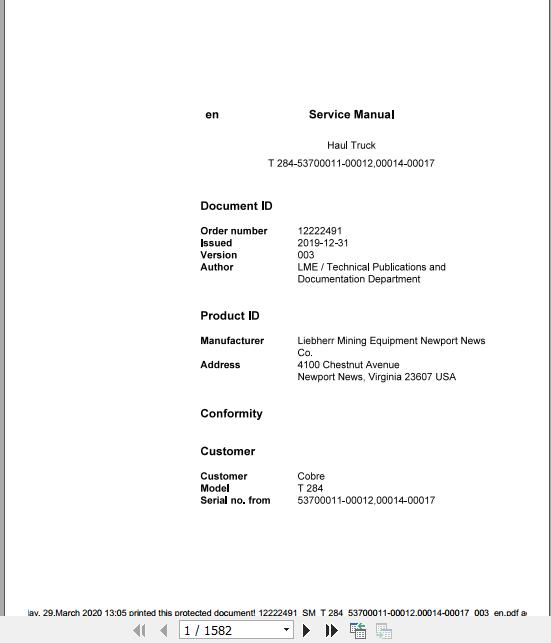 Liebherr Mining Haul Truck T284 532 06435 06436 Service ManualsEN 1
