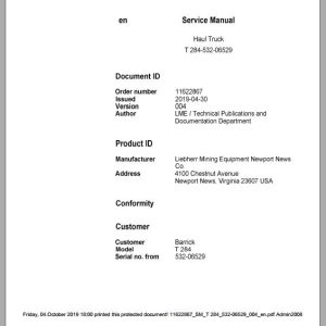 Liebherr Mining Haul Truck T284 532 06529 Service ManualsEN 1d4PmG