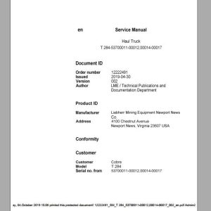 Liebherr Mining Haul Truck T284 53700011 0001200014 00017 Service ManualsEN 1