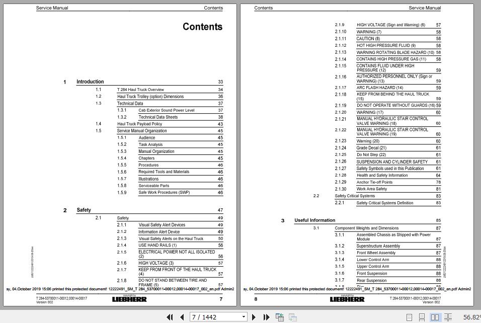 Liebherr Mining Haul Truck T284 53700011 0001200014 00017 Service ManualsEN 2