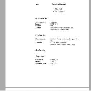 Liebherr Mining Haul Truck T284 53700013 Service ManualsEN 1