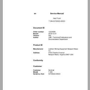 Liebherr Mining Haul Truck T284 53700022 00023 Service ManualsEN 1
