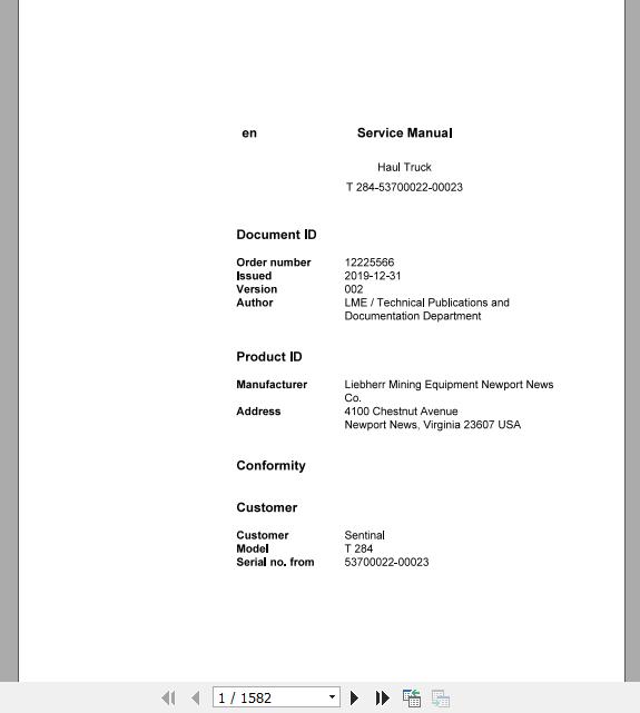 Liebherr Mining Haul Truck T284 53700022 00023 Service ManualsEN 1
