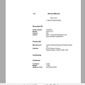 Liebherr Mining Haul Truck T284 53700035 00040 Service ManualsEN 1