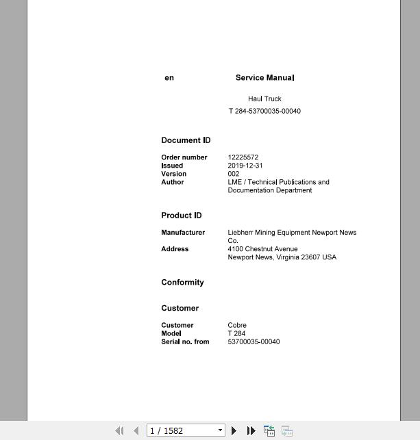Liebherr Mining Haul Truck T284 53700035 00040 Service ManualsEN 1
