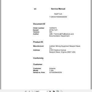 Liebherr Mining Haul Truck T284 53700058 00059 Service ManualsEN 1