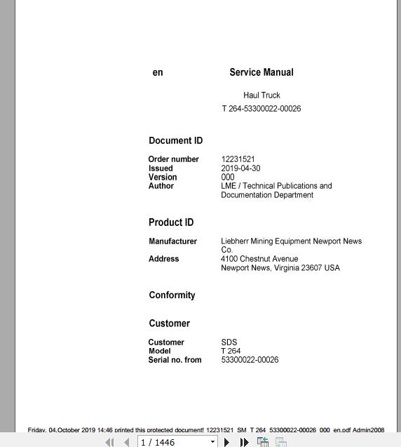 Liebherr Mining Haul Truck T284 553300022 00026 Service ManualsEN 1