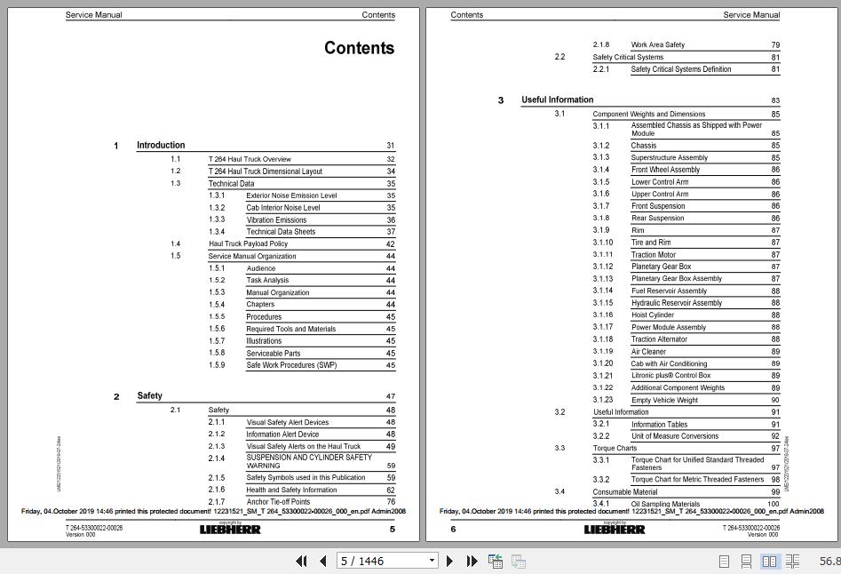 Liebherr Mining Haul Truck T284 553300022 00026 Service ManualsEN 2