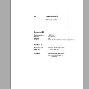 Liebherr Telescopic Handler T33 1016953A Service ManualsEN 1