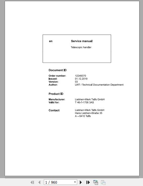 Liebherr Telescopic Handler T46 717063AS Service ManualsEN 1