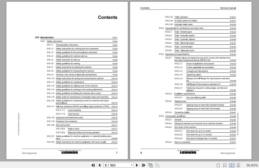 Liebherr Telescopic Handler T46 717063AS Service ManualsEN 2