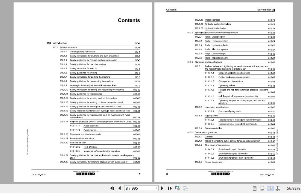 Liebherr Telescopic Handler T55 717084FS Service ManualsEN 2
