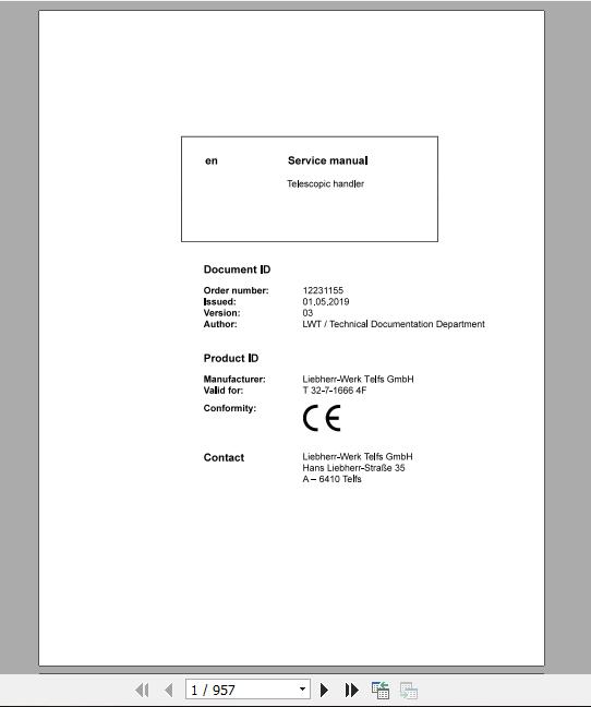 Liebherr Telescopic Handler Tier 3 T32 716664F Service ManualsEN 1