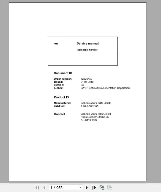 Liebherr Telescopic Handler Tier 3 T36 716673A Service ManualsEN 1