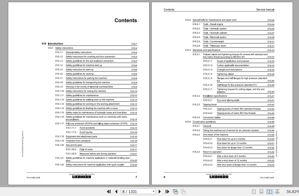 Liebherr Telescopic Handler Tier 3 T41 716653AS Service ManualsEN 2
