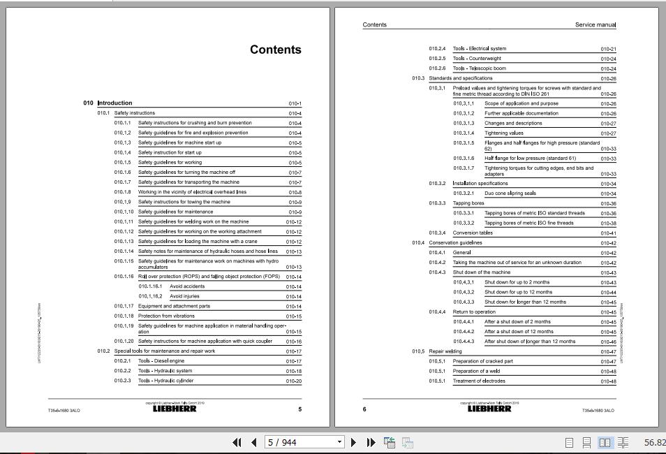 Liebherr Telescopic Handler Tier 4F T35 616803A Service ManualsEN 2
