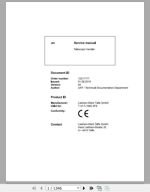 Liebherr Telescopic Handler Tier 4F T41 716654FS Service ManualsEN 1