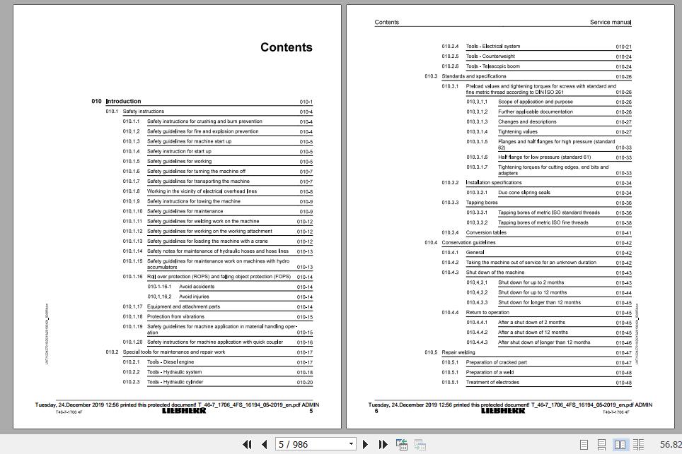 Liebherr Telescopic Handler Tier 4F T46 717064FS Service ManualsEN 2