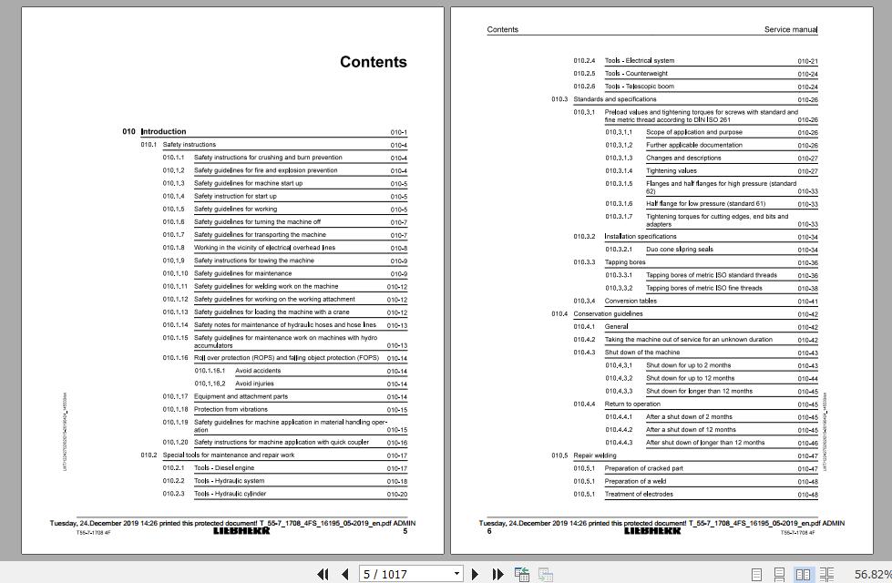 Liebherr Telescopic Handler Tier 4F T55 717084FS Service ManualsEN 2